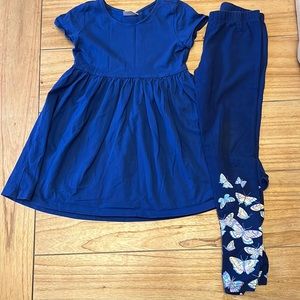Hanna Andersson Basics Dress, size 120 (6-7), and Butterfly Leggings